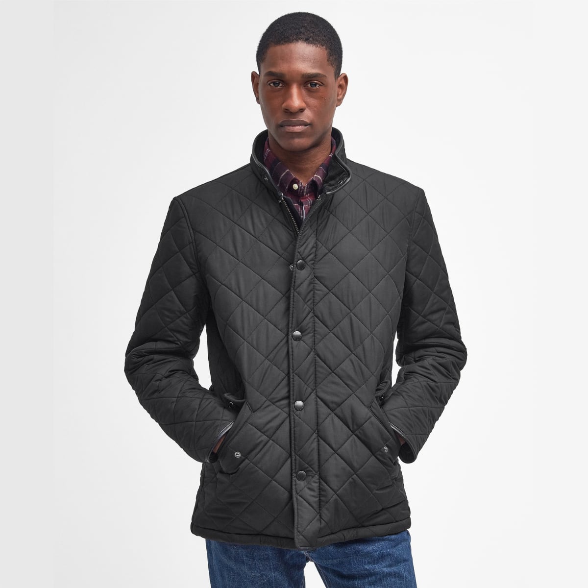 Mens barbour powell quilted jacket black on sale