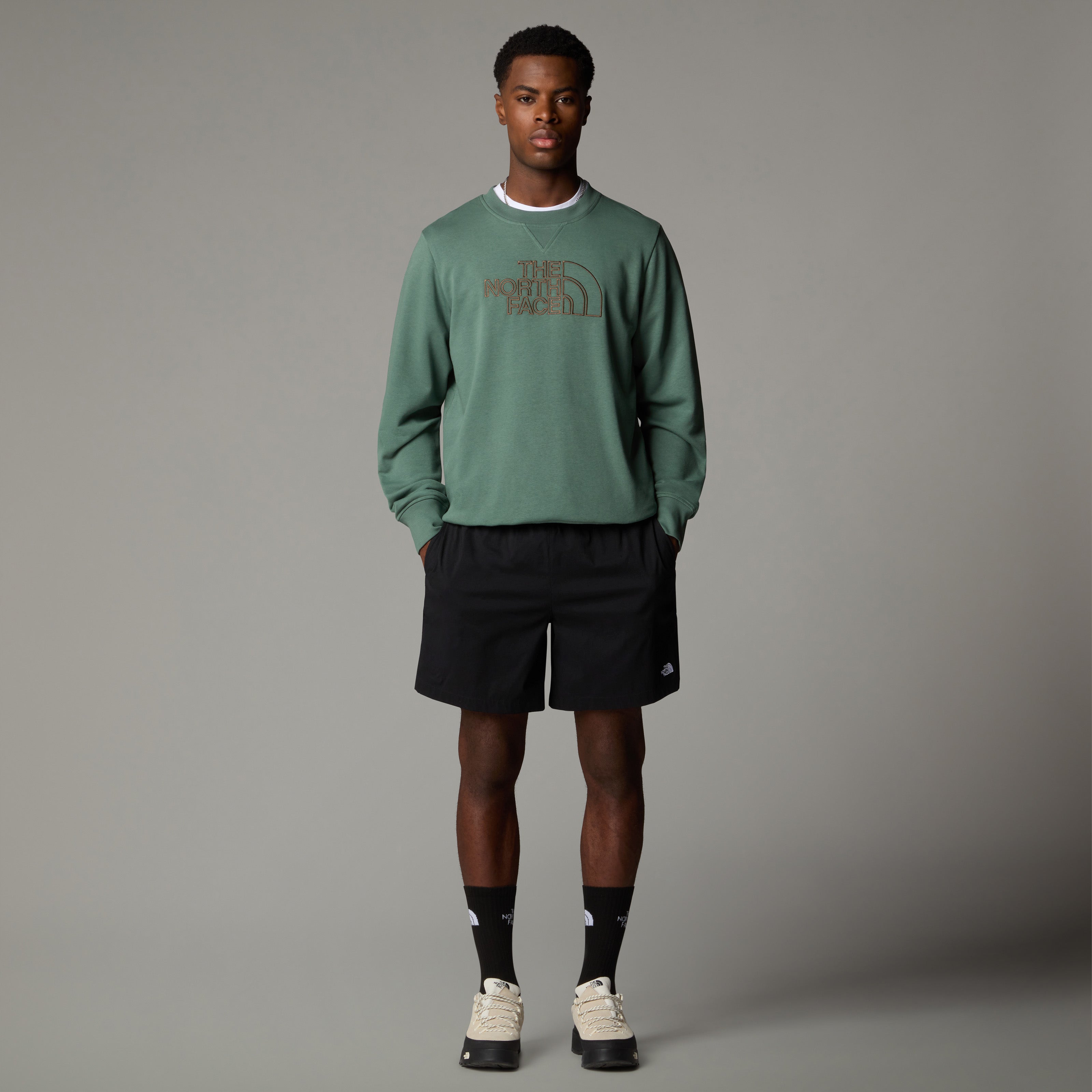 The North Face Drew Peak Crew Light Men's Top | Duck Green-Latte