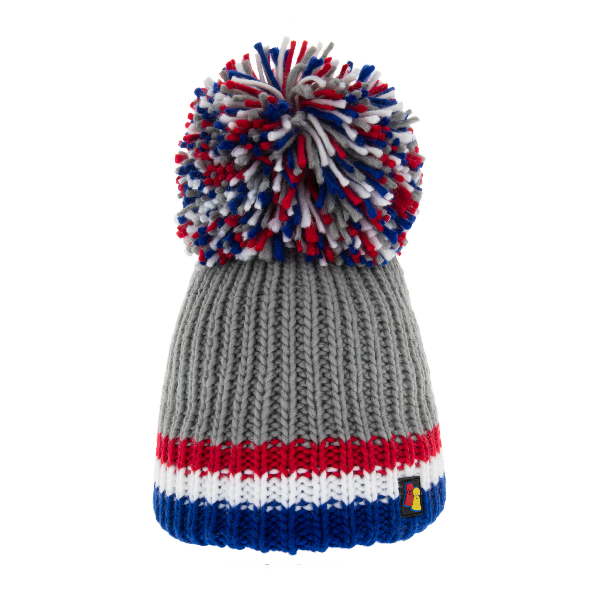 Big Bobble Hat | Grey, Blue, White and Red