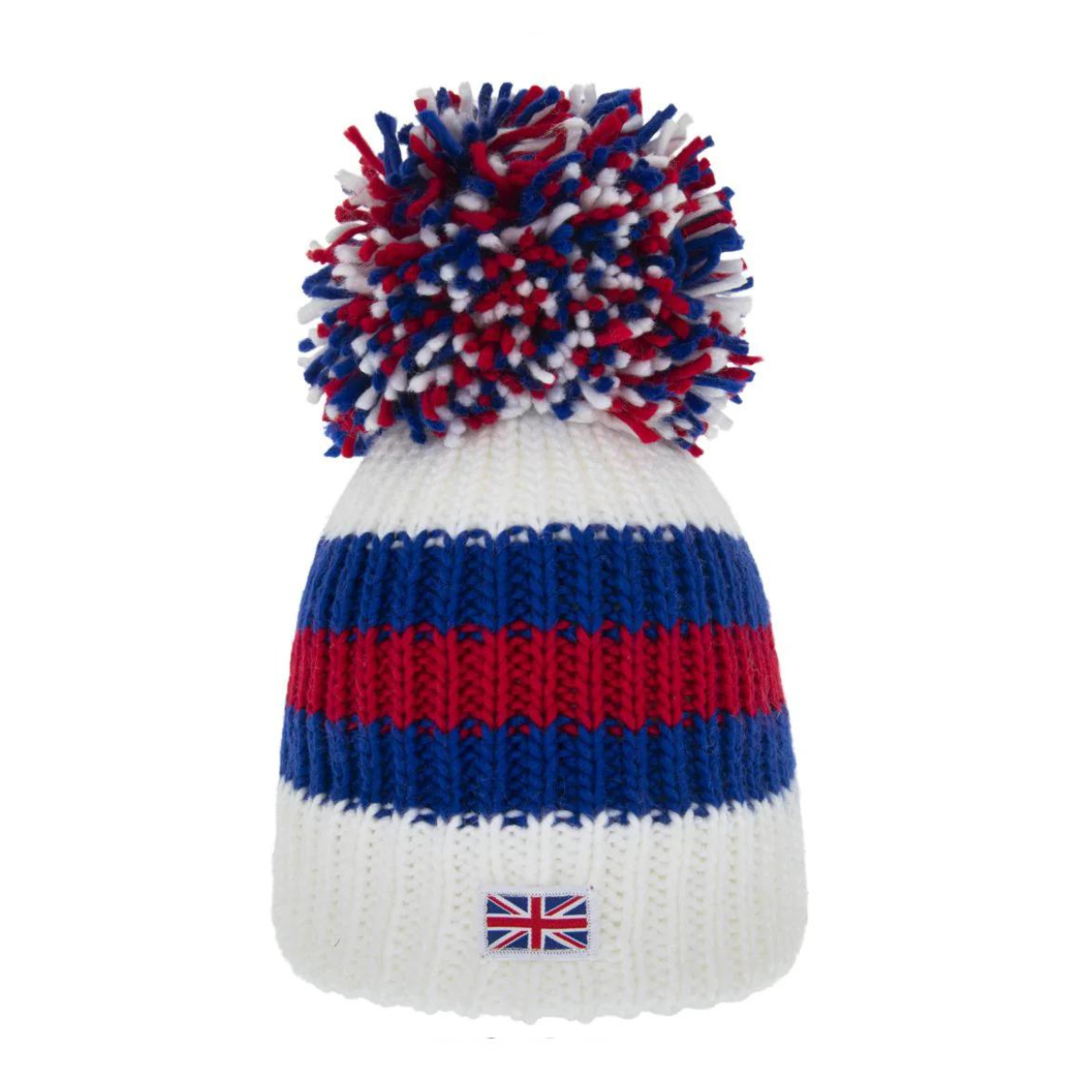 Big Bobble Hat | White, Red and Blue - Union Jack Flag