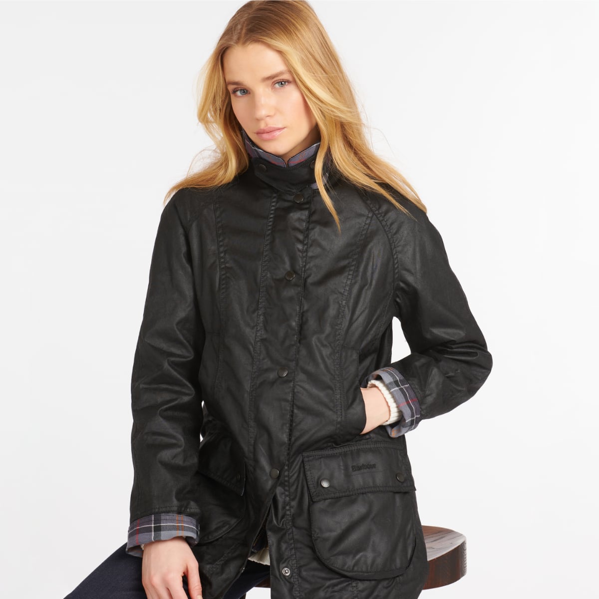 Barbour waxed quilted sales funnel neck jacket