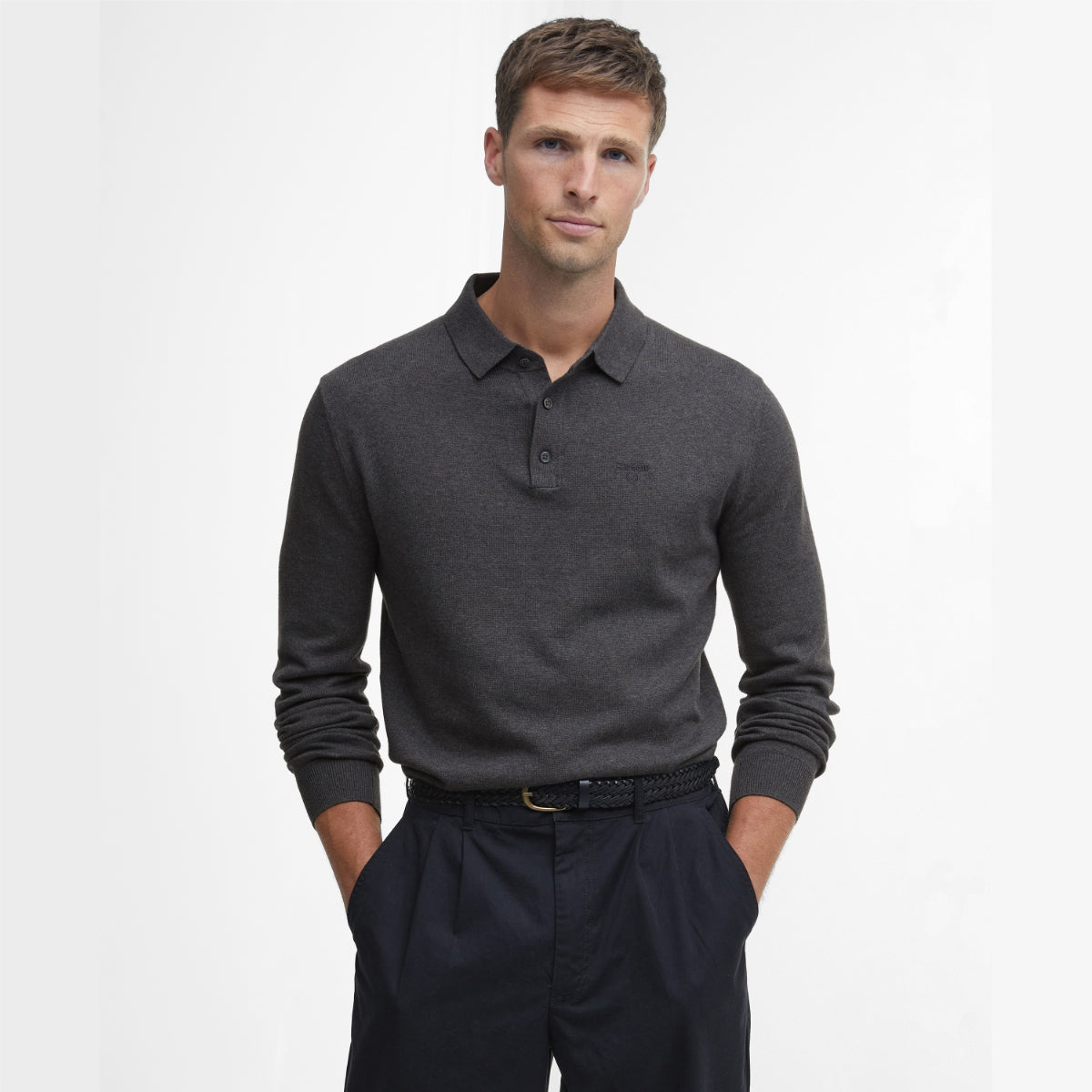 Barbour Bassington Long Sleeve Men's Polo | Charcoal