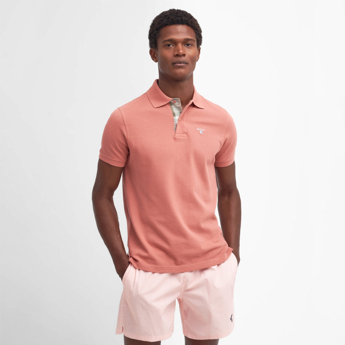 Barbour Tartan Pique Men's Polo Shirt | Pink Clay