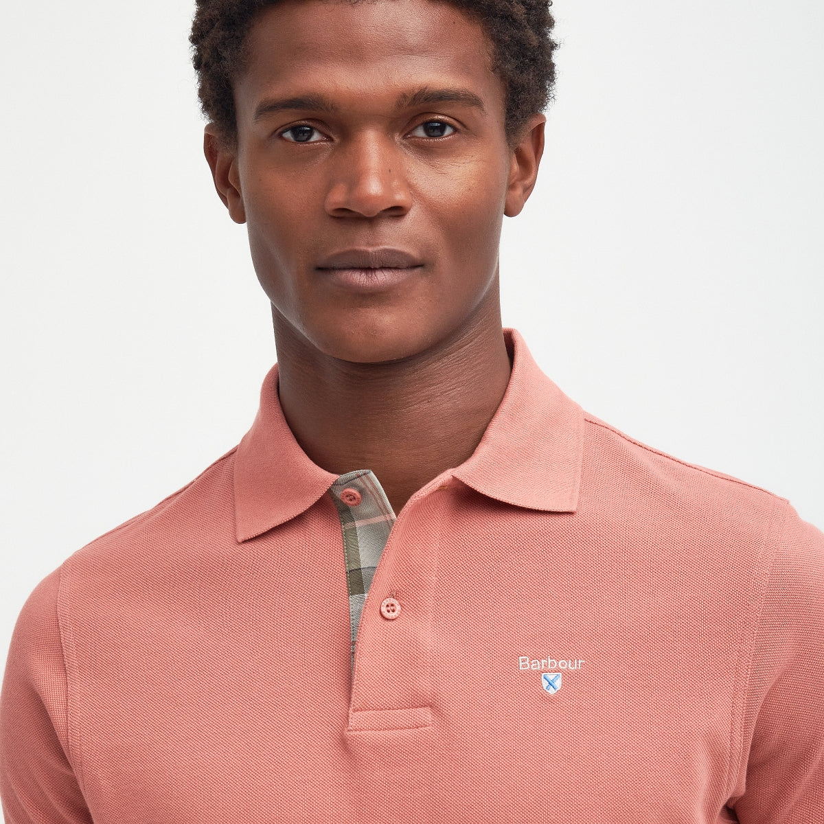 Barbour Tartan Pique Men's Polo Shirt | Pink Clay