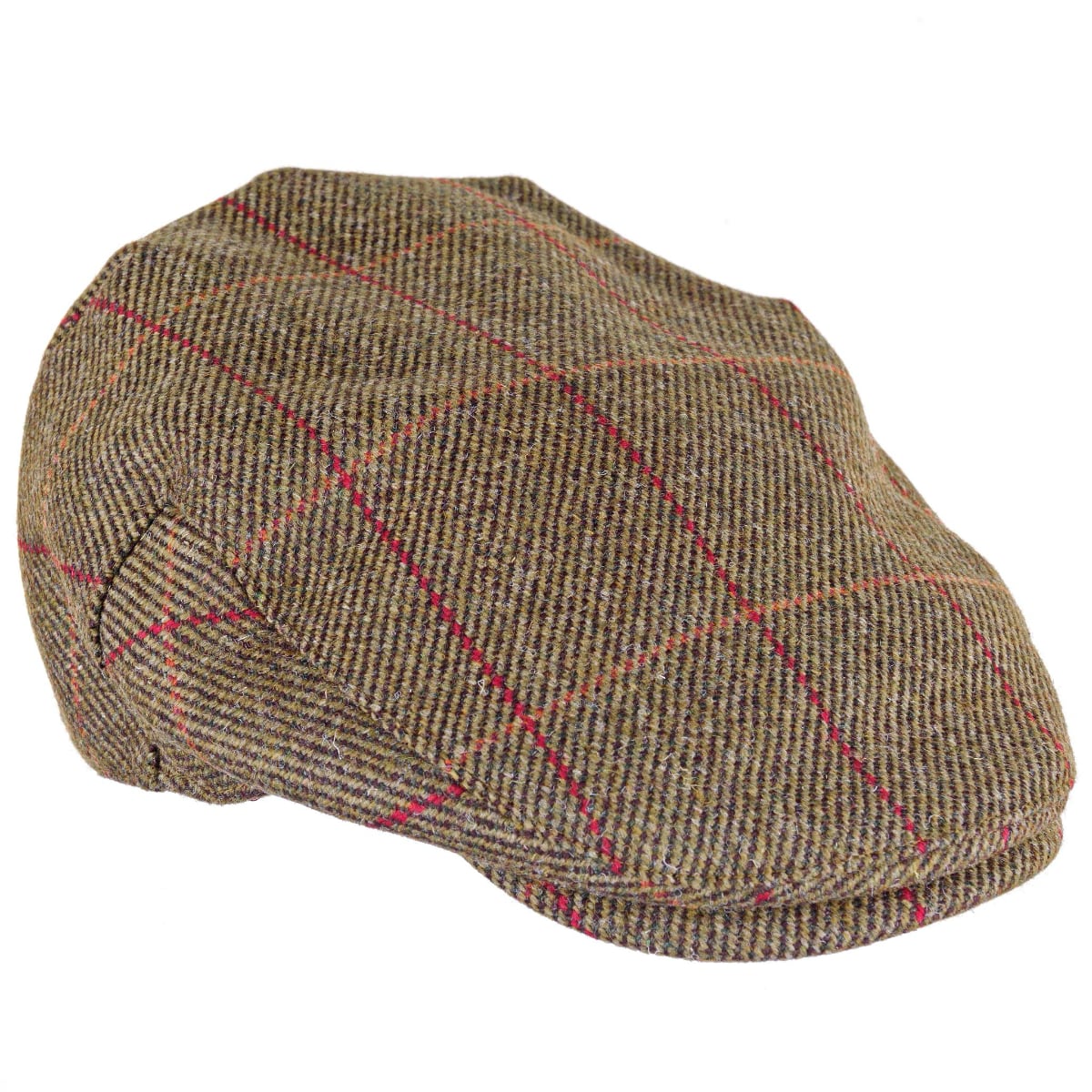 Heather Hats Kinloch Waterproof Tweed Cap | Mid Olive/Red Check