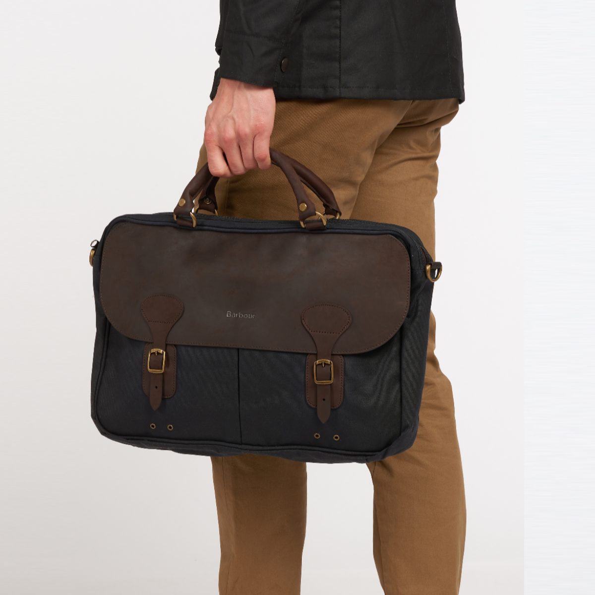 Barbour Wax Leather Briefcase | Navy