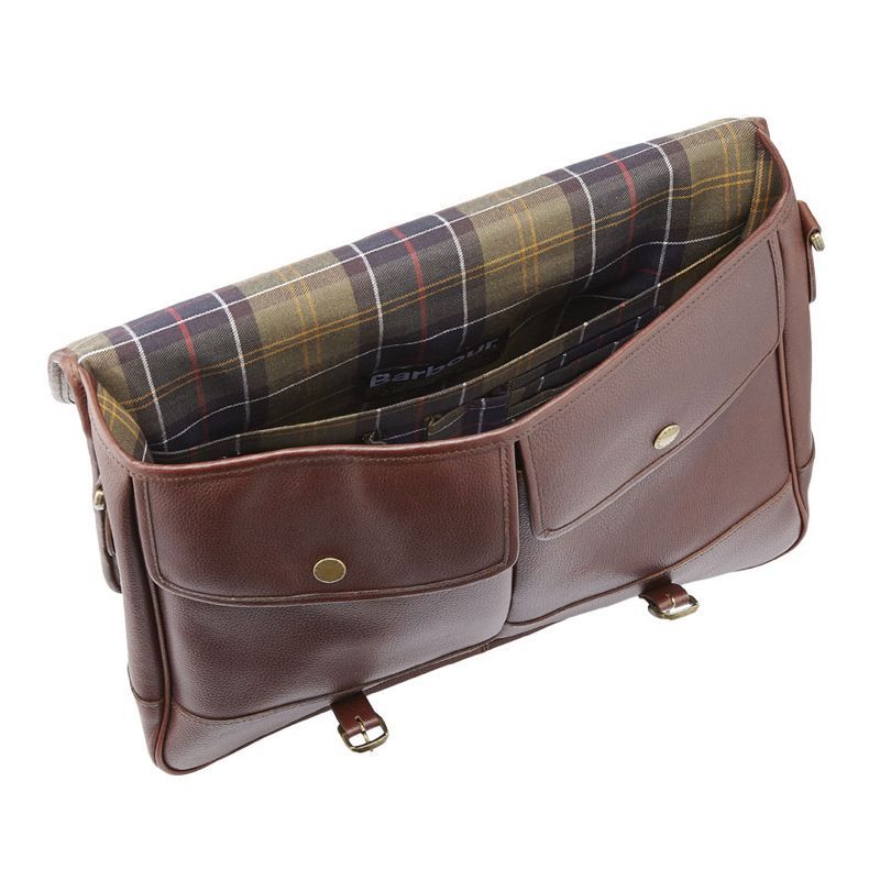 Barbour leather hot sale briefcase dark brown